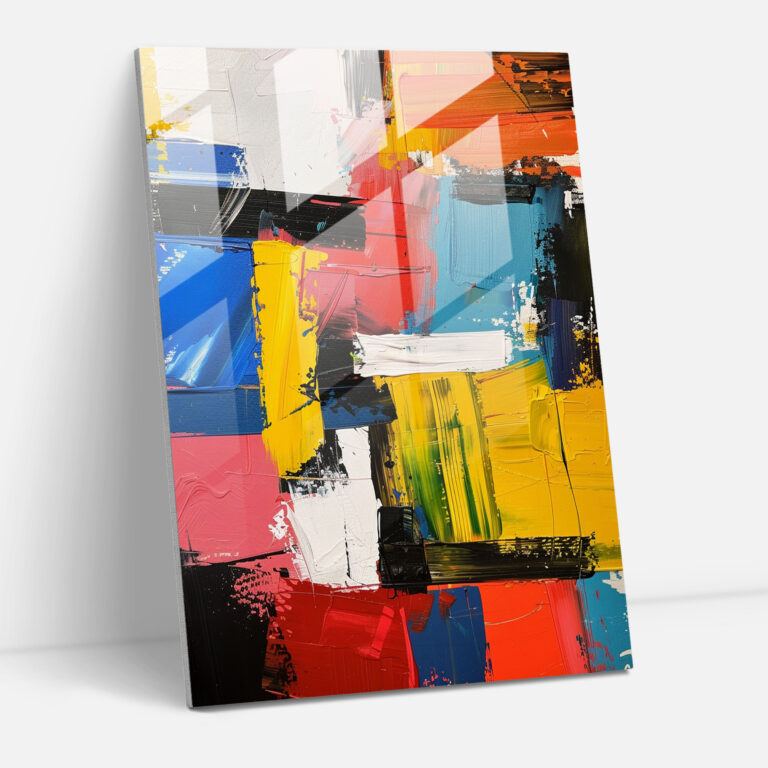 Action Painting Glass Print - Expressive Color Blocks - Action Painting, Glass Print, Depth And Movement, Expressive Brushwork