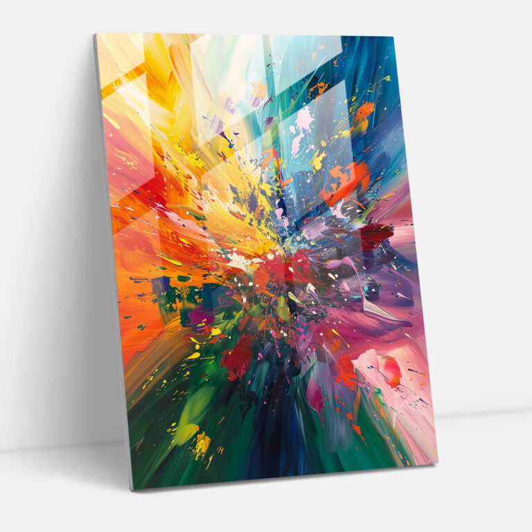 Action Painting Glass Wall Art - Vibrant Color Bursts - Action Painting, Vibrant Colors, Action Painting, Glass Wall Art