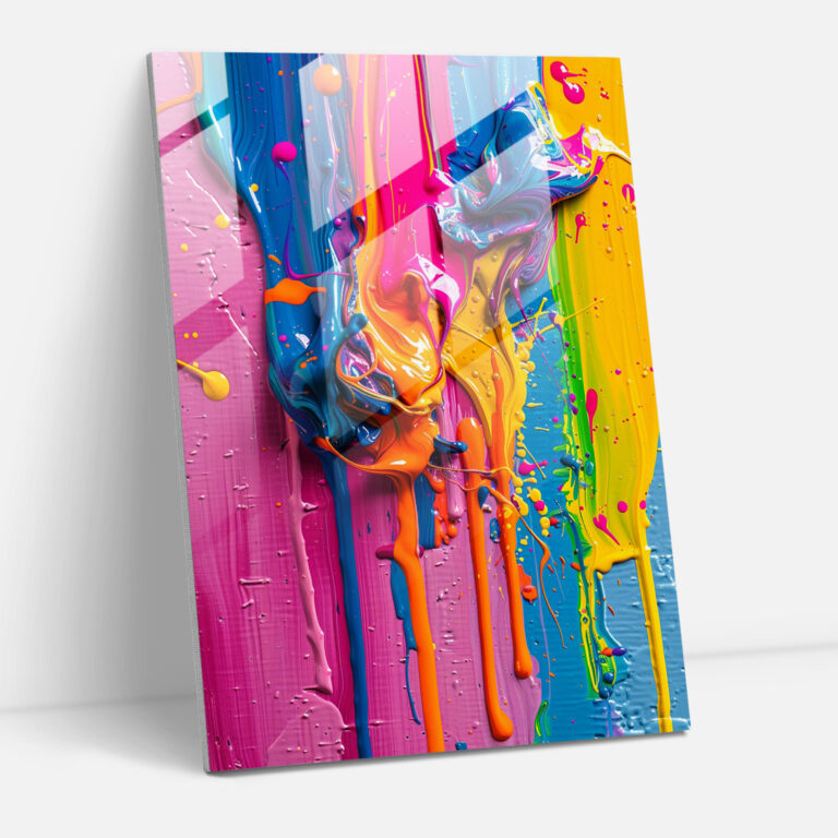 Action Painting Glass Print - Spontaneous Paint Drips - Action Painting, Glass Print, Spontaneous Splatters, Expressive Arrangement