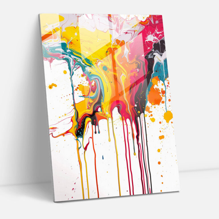 Rhythmic Paint Drips Glass Print - Action Painting, Action Painting, Home Decoration, Glass Wall Art