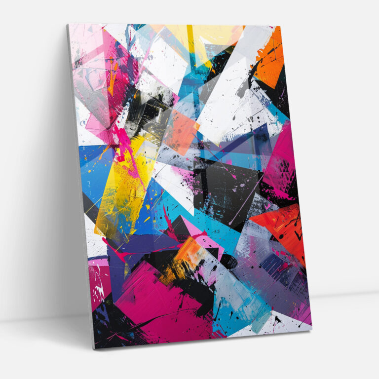 Colorful Geometric Action Painting Home Decoration - Action Painting, Glass Art, Modern Art, Glass Print