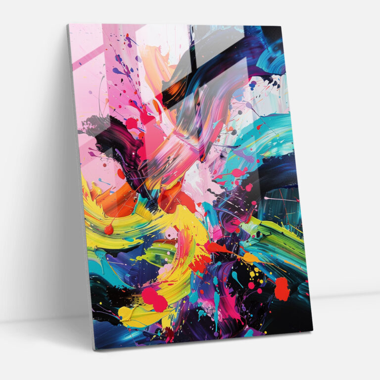 Neon Brushstrokes Glass Print - Action Painting, Action Painting, Modern Art, Glass Wall Art