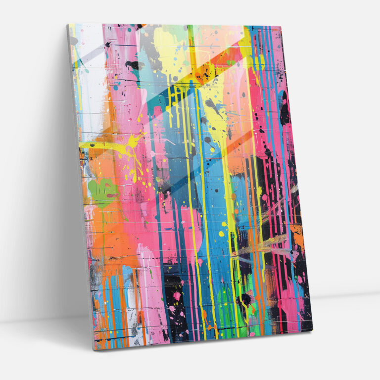 Playful Drips Glass Wall Art - Action Painting, Action Painting, Wall Decoration, Glass Print