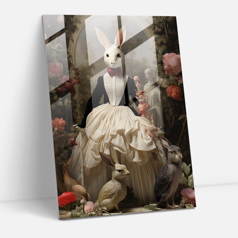 Surreal Glass Print - Rabbit In Ballgown - Animals Dressed Like Humans, Wall Decoration, Glass Wall Art, Glass Art
