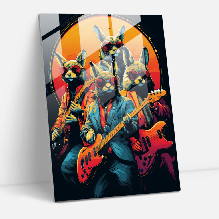 Animals Dressed Like Humans Glass Print - Animals Dressed Like Humans, Glass Wall Art, Rabbits With Sunglasses, Glass Print
