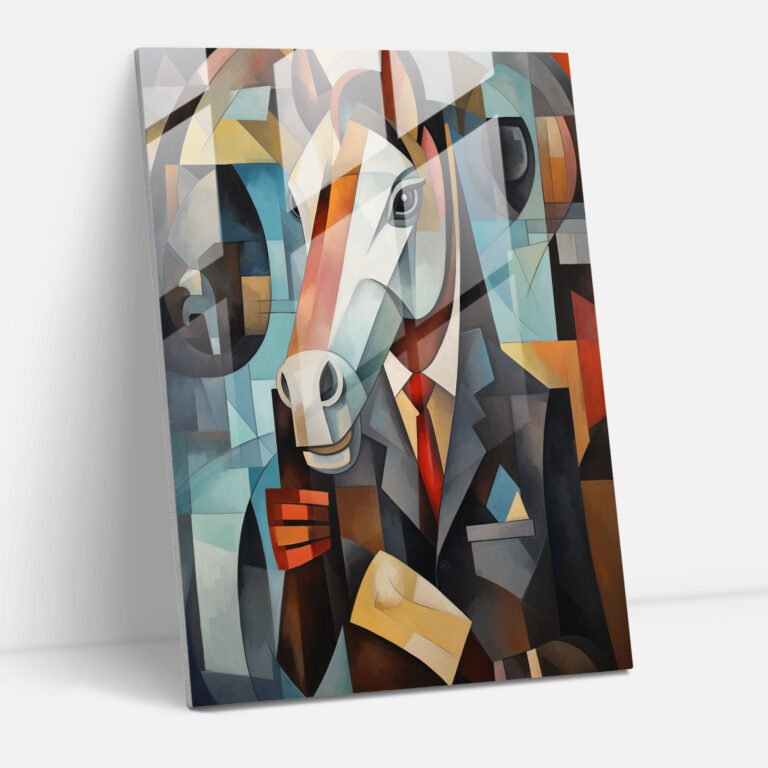 Animals Dressed Like Humans Glass Print - Animals Dressed Like Humans, Home Decoration, Fragmented Background, Cubist Painting
