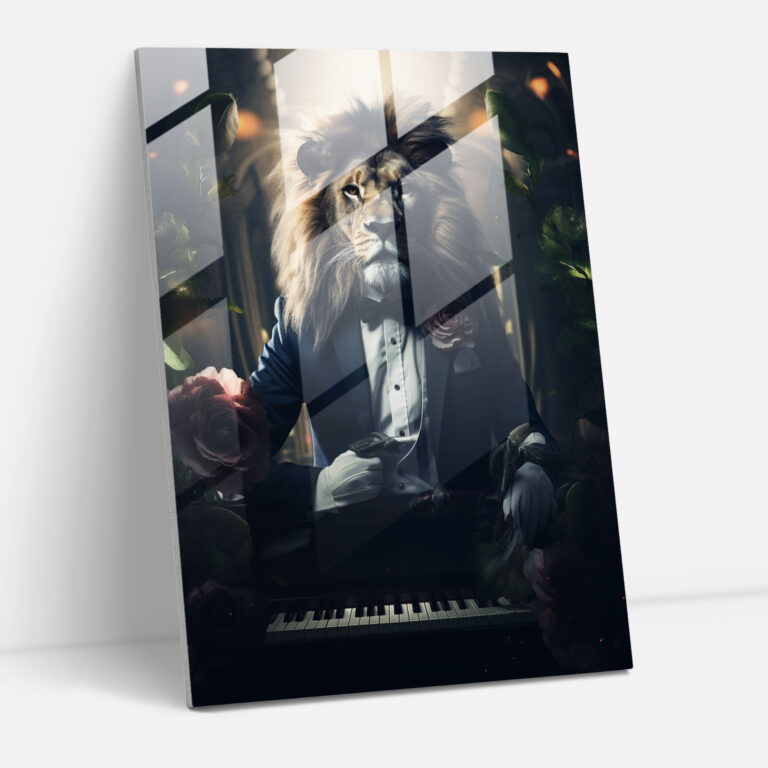 Animals Dressed Like Humans - Musical Lion Glass Print - Animals Dressed Like Humans, Music, Animals Dressed Like Humans, Modern Art