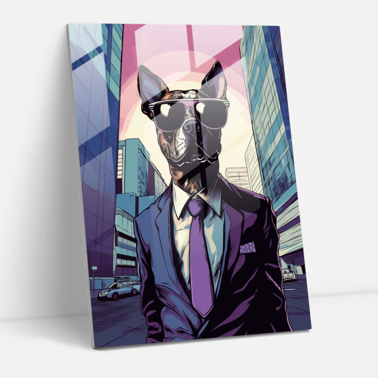 Pop Art Animals Glass Wall Art - Animals Dressed Like Humans, Wall Decoration, City Street, Suit
