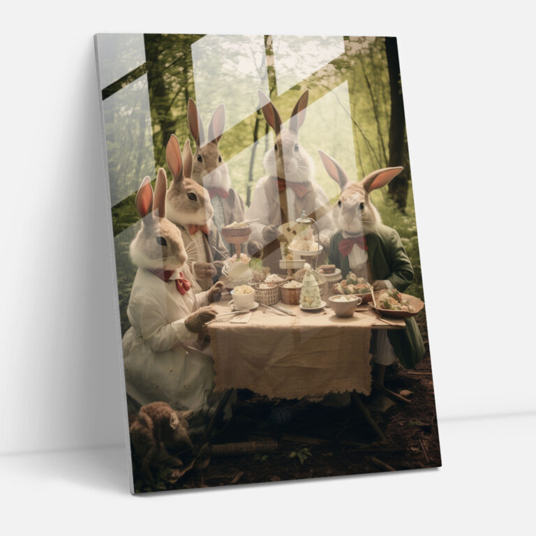 Rabbits Dressed Like Humans Glass Print - Animals Dressed Like Humans, Vintage Clothes, Modern Art, Rabbits