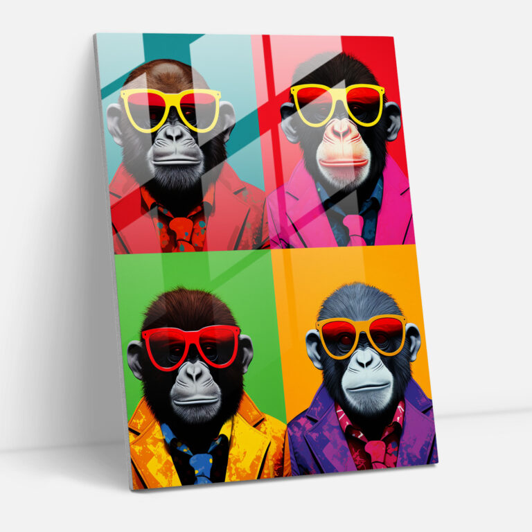 Trendy Animals Glass Print - Animals Dressed Like Humans, Pop Art Portrait, Glass Wall Art, Trendy Icons