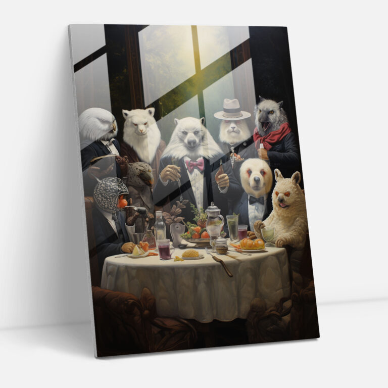 Surreal Animals Glass Wall Art - Animals Dressed Like Humans, Home Decoration, Everyday Activities, Glass Print