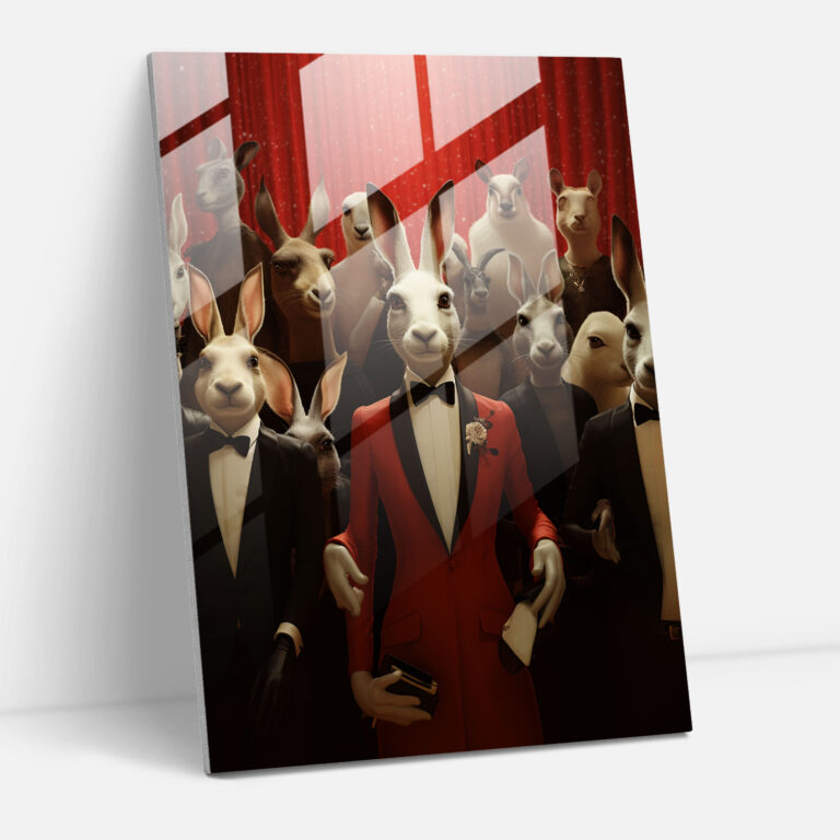 Red Carpet Animals Glass Print - Animals Dressed Like Humans, Glass Print, Digital Collage, Glass Art