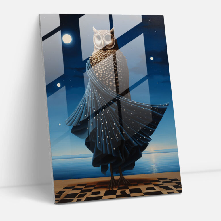 Starry Night Owl Glass Print - Animals Dressed Like Humans, Glass Print, Surreal Oil Painting, Animals Dressed Like Humans
