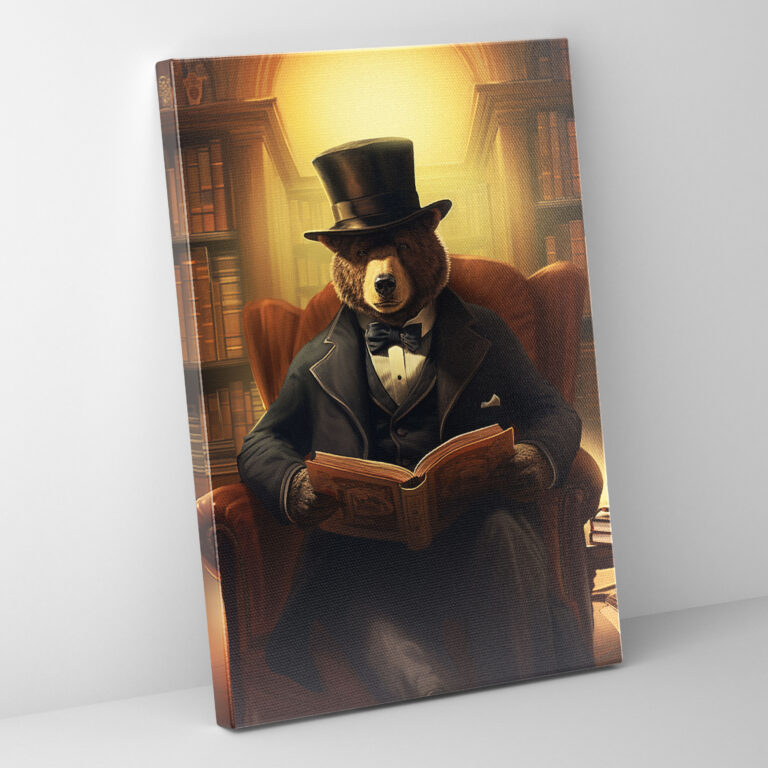 Animals Dressed Like Humans Canvas Print - Animals Dressed Like Humans, Animals Dressed Like Humans, Bear In Hat And Monocle, Library