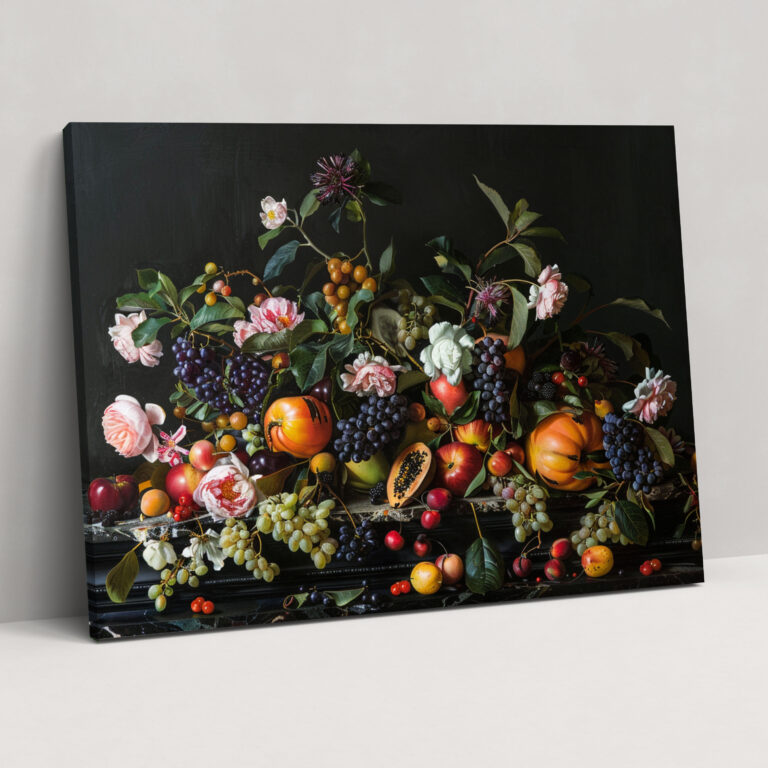 Fruits And Flowers Caravaggio Style Wall Decoration - Caravaggio, Canvas, Canvas Print, Caravaggio Style