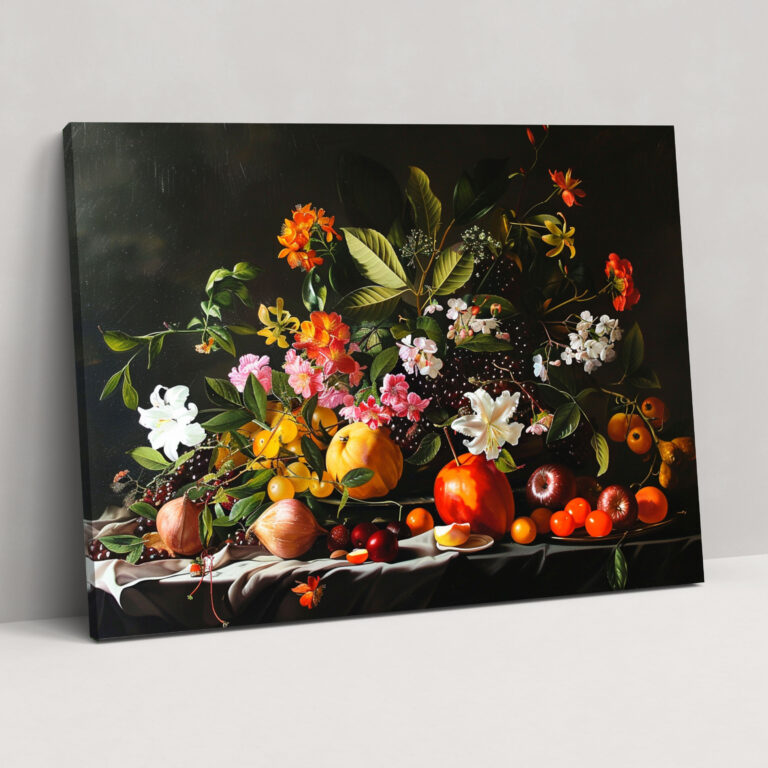 Caravaggio Style Wall Art: Still Life Fruits And Flowers Canvas Print - Caravaggio, Wall Decoration, Home Decoration, Caravaggio Style