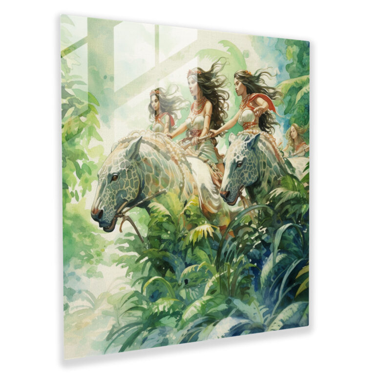 Amazon Women Glass Print - Amazon Women, Wall Decoration, Jaguars, Modern Art