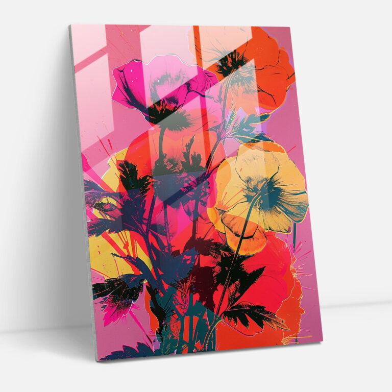 Andy Warhol Glass Print Flower Silkscreen - Andy Warhol, Home Decoration, Flowers, Glass Print