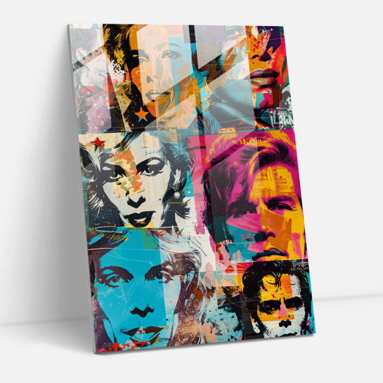 Andy Warhol Glass Wall Art Celebrity Collage - Andy Warhol, Vibrant Colors, Glass Wall Art, Celebrities