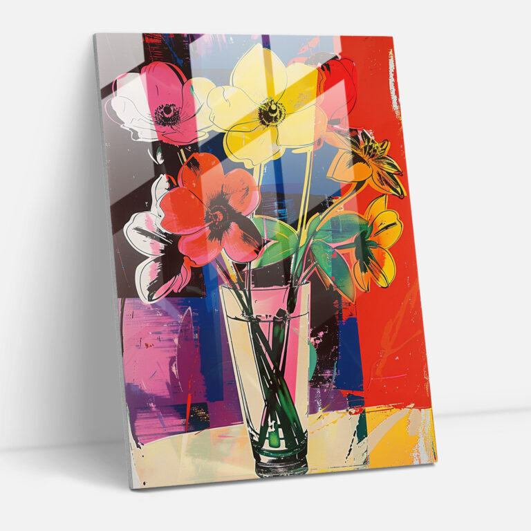 Andy Warhol Glass Print: Colorful Flowers In A Vase - Andy Warhol, Home Decoration, Glass Print, Pop Art