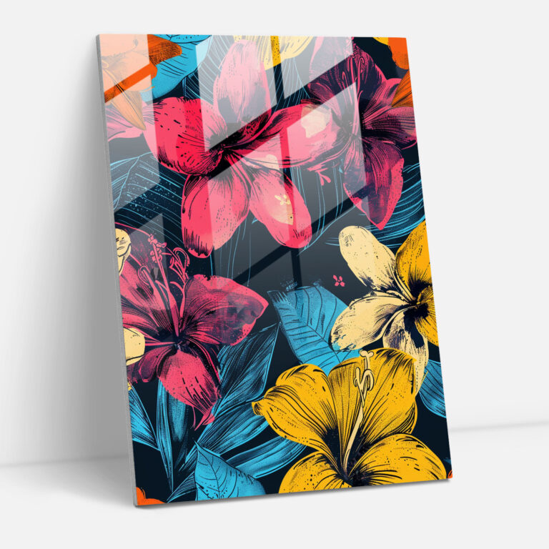 Andy Warhol Glass Wall Art Vibrant Floral Pattern - Andy Warhol, Glass Print, Andy Warhol, Glass Wall Art