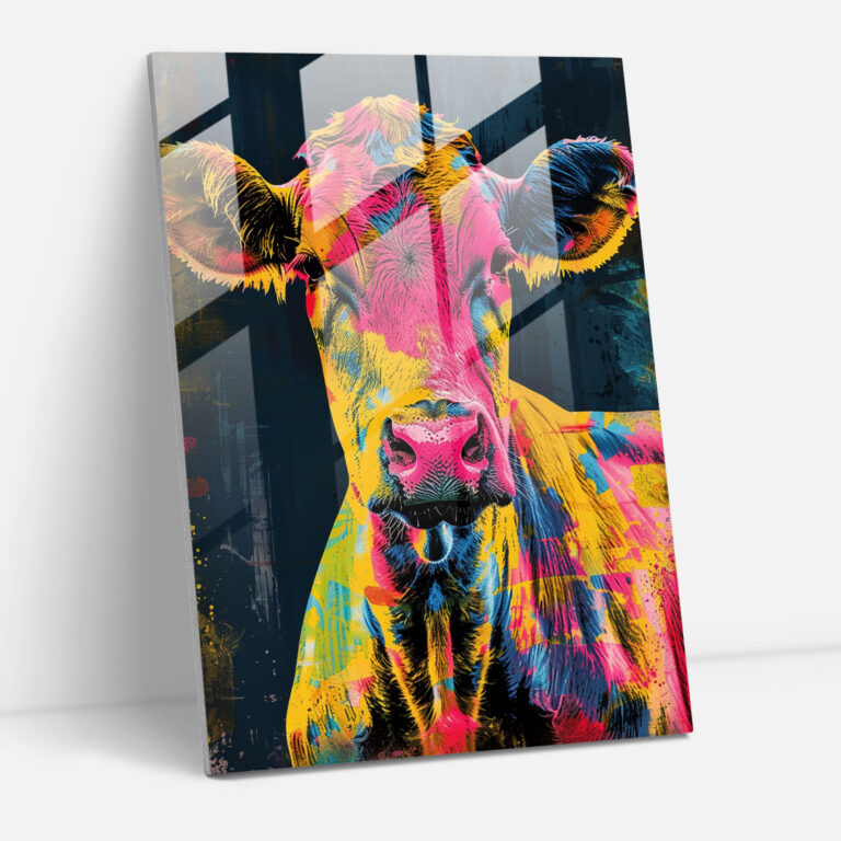 Andy Warhol Glass Print - Colorful Cow Wallpaper Inspired Glass Wall Art - Andy Warhol, Wall Decoration, Andy Warhol, Glass Art