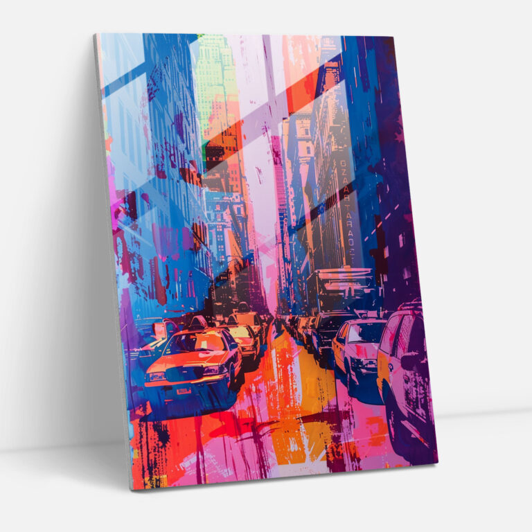Andy Warhol Glass Print - Vibrant Cityscape Scene - Andy Warhol, Modern Art, Wall Decoration, Glass Print