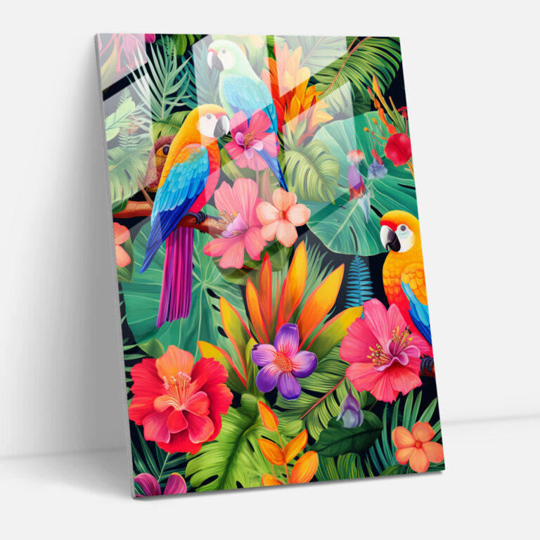 Afro-Caribbean Paradise Glass Print - Afro, Glass Art, Home Decoration, Colorful Birds