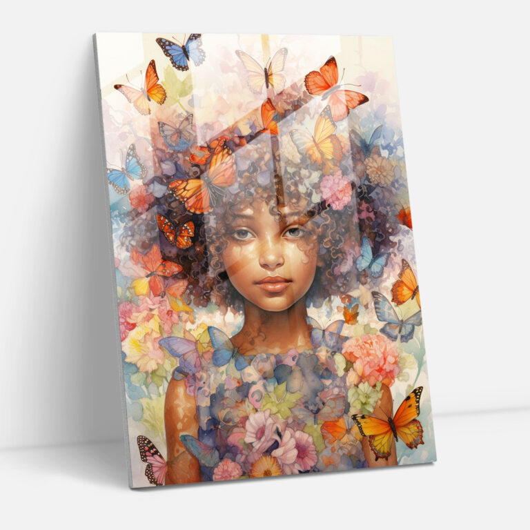 Afro Glass Print - Whimsical Watercolor Glass Wall Art - Afro, Modern Art, Glass Print, Blooming Flowers