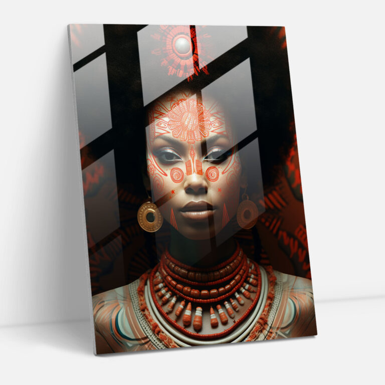 Afro Glass Print - Regal Digital Portrait Glass Wall Art - Afro, Afro, Glass Print, Regal Afro Woman