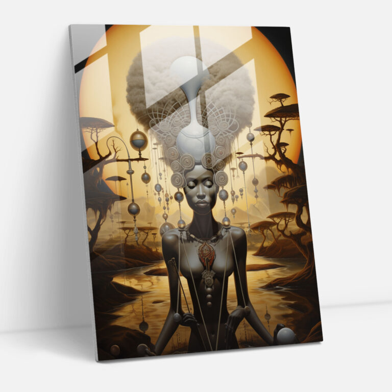 Afro Glass Print - Surrealist Afro Deities - Afro, Afro Deities, Home Decoration, Glass Print