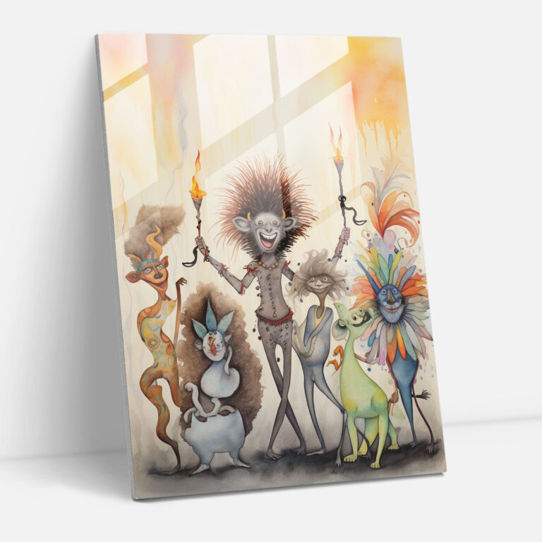Afro Wildlife Glass Print - Afro, Afro Wildlife, Dancing African Animals, Joy