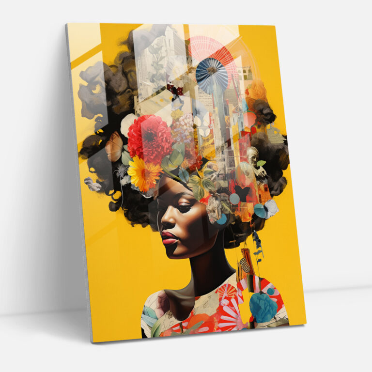 Afro Collage Glass Print - Afro, Home Decoration, Contemporary Collage Art, Diversity