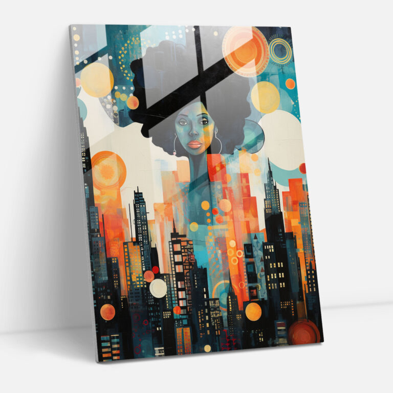 Afro Cityscape Glass Print - Afro, Urban Culture, Glass Art, Glass Print