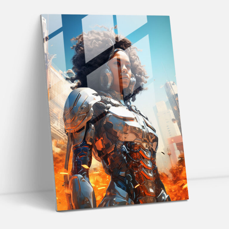 Afro Cyborg Glass Print - Afro, High-Tech City, Glass Wall Art, Wall Decoration