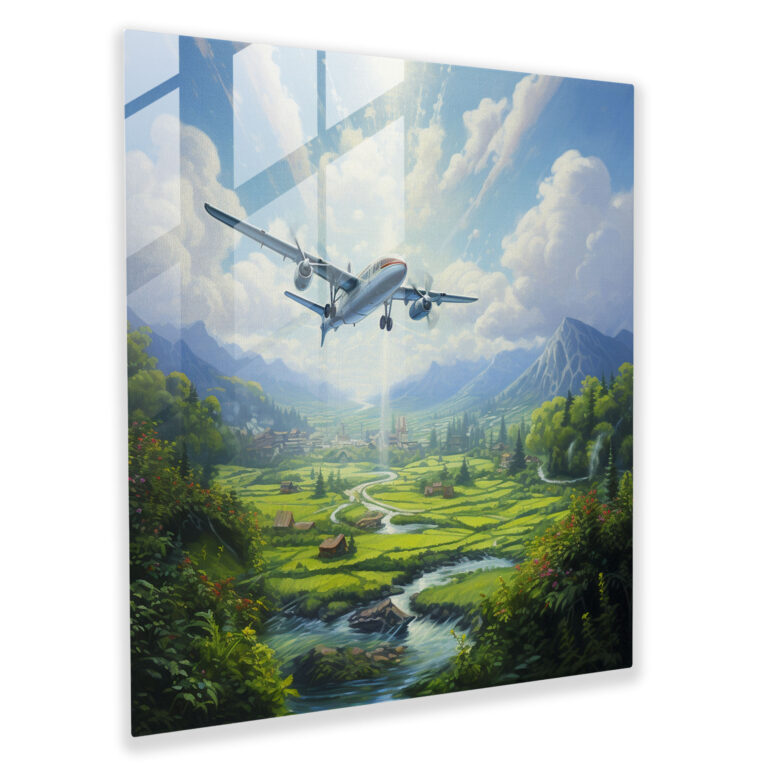 Airplane Glass Wall Art - Oil Painting - Airplane, Oil Painting, Flying Overhead, Glass Art