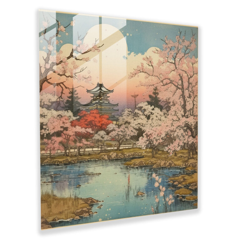 Asian Woodblock Print Glass Wall Art - Asian, Tranquility, Home Decoration, Asian