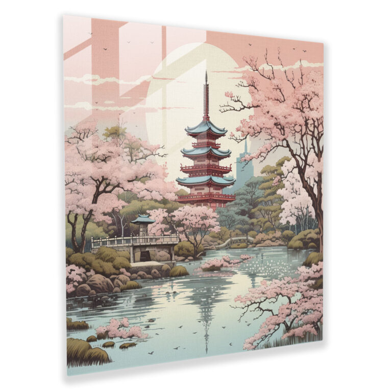 Asian Woodblock Print Glass Art - Asian, Glass Print, Wall Decoration, Glass Art