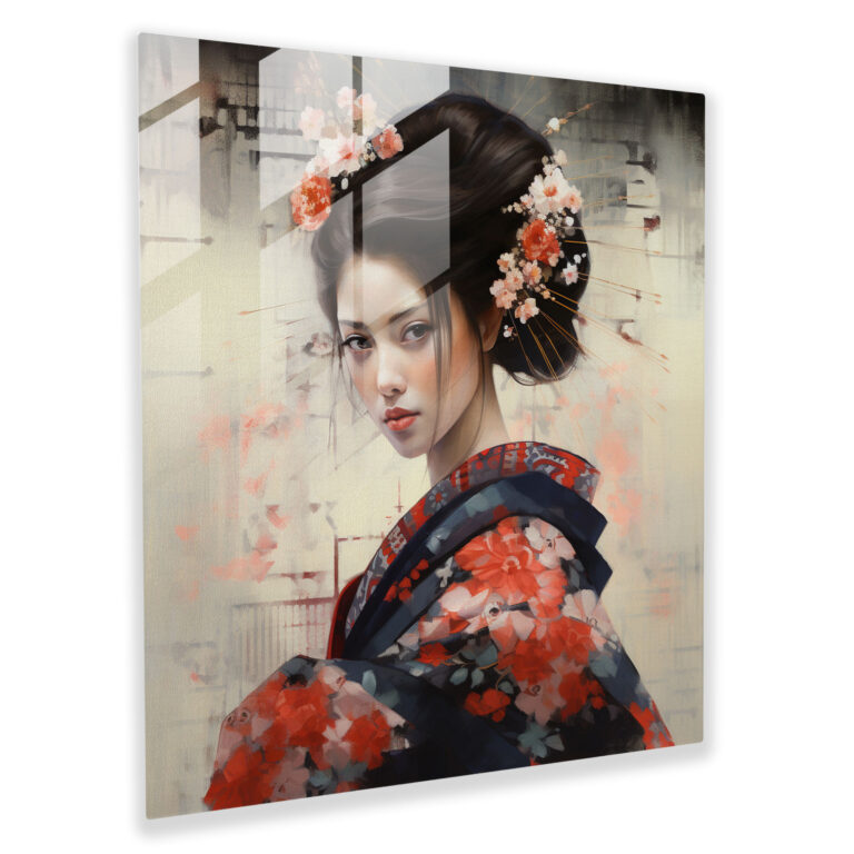 Asian Geisha Glass Print - Asian, Geisha, Glass Art, Japanese Aesthetics