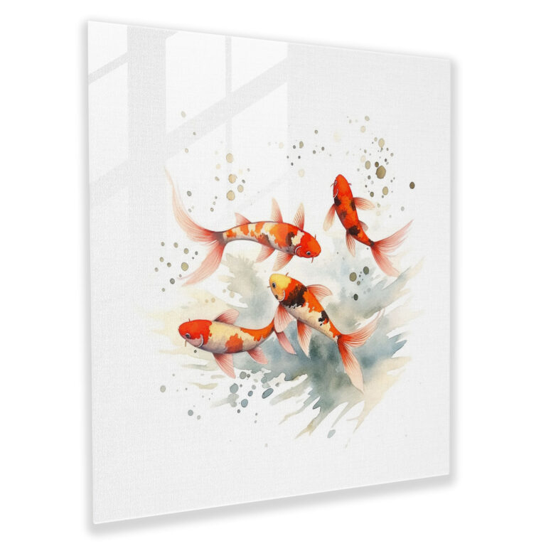 Asian Harmony Glass Print - Asian, Minimalist Watercolor Illustration, Glass Art, Koi Fish