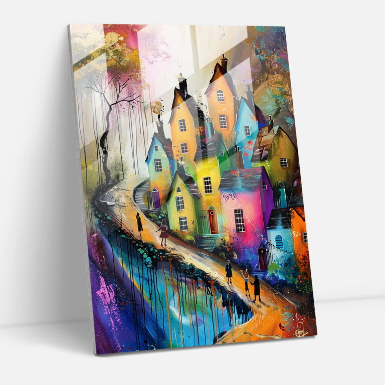 Ashvin Harrison Glass Art - Whimsical Village Scene - Ashvin Harrison, Ashvin Harrison, Home Decoration, Modern Art
