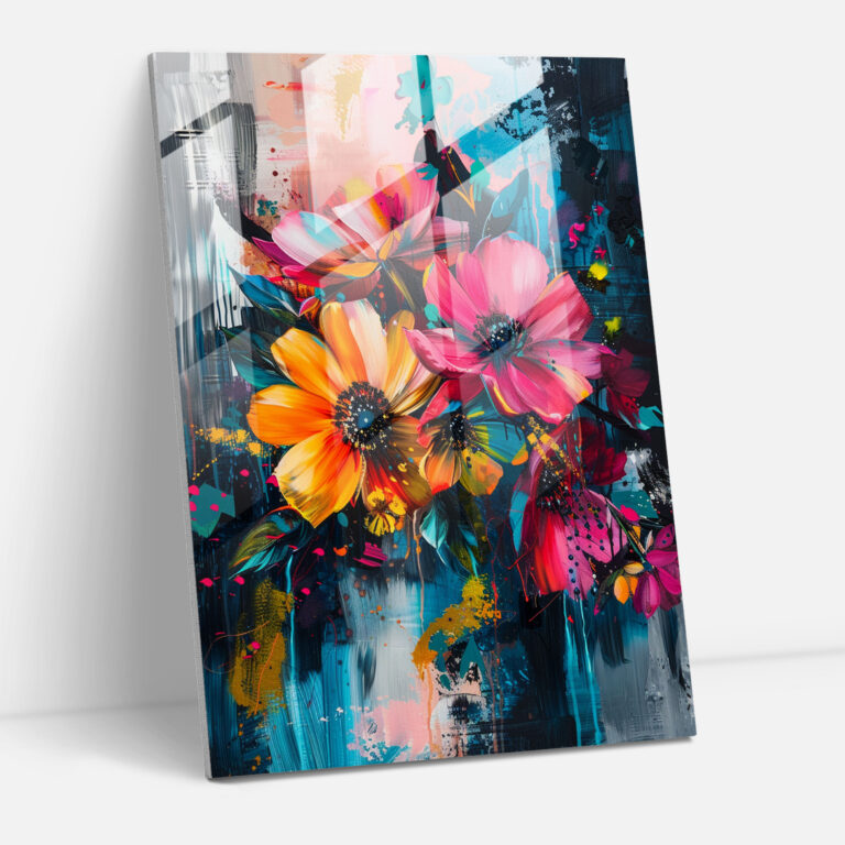 Ashvin Harrison Glass Wall Art - Vibrant Floral Arrangement - Ashvin Harrison, Glass Wall Art, Modern Art, Home Decoration