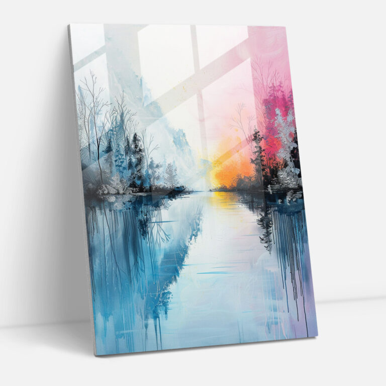 Ashvin Harrison Glass Wall Art: Serene Lake View - Ashvin Harrison, Home Decoration, Pastel Colors, Glass Print