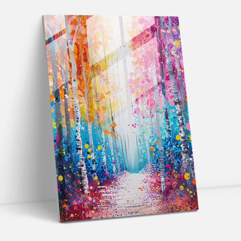 Ashvin Harrison Home Decoration: Whimsical Forest Scene - Ashvin Harrison, Whimsical Forest Scene, Bright Hues, Glass Art