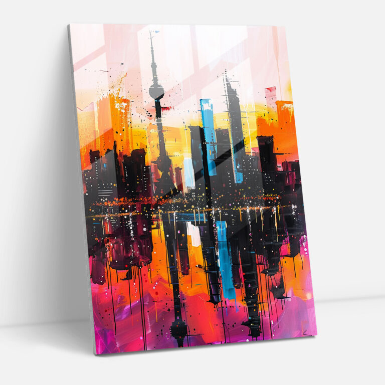 Ashvin Harrison Glass Art: City Skyline - Ashvin Harrison, Ashvin Harrison, Modern Art, Home Decoration