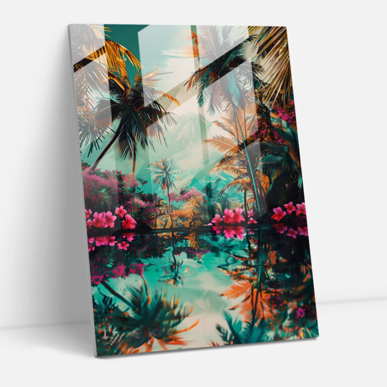 Tropical Paradise Glass Wall Art In Ashvin Harrison Style - Ashvin Harrison, Glass Art, Home Decoration, Wall Decoration