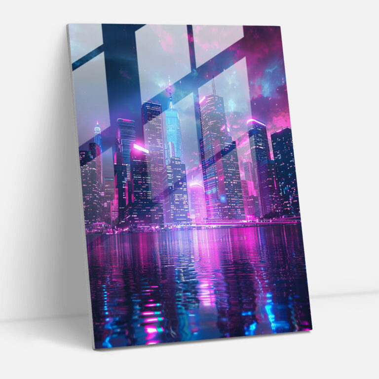 Futuristic City Skyline Glass Wall Art In Ashvin Harrison Style - Ashvin Harrison, Home Decoration, Glass Wall Art, Ashvin Harrison