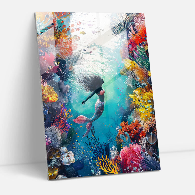 Ashvin Harrison Glass Print - Colorful Mermaid - Ashvin Harrison, Glass Art, Ashvin Harrison, Modern Art