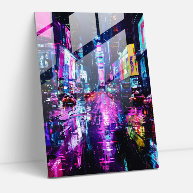 Ashvin Harrison Glass Print: Surreal Cityscape Glass Wall Art - Ashvin Harrison, Neon Lights, Glass Wall Art, Ashvin Harrison