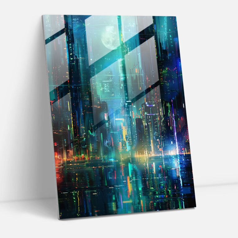Ashvin Harrison Glass Print - Futuristic Cityscape - Ashvin Harrison, Home Decoration, Glass Wall Art, Ashvin Harrison